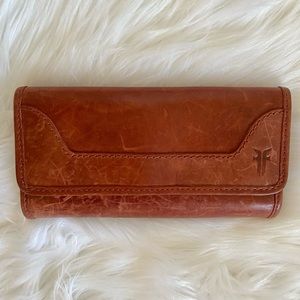 Frye Melissa cognac distressed leather wallet